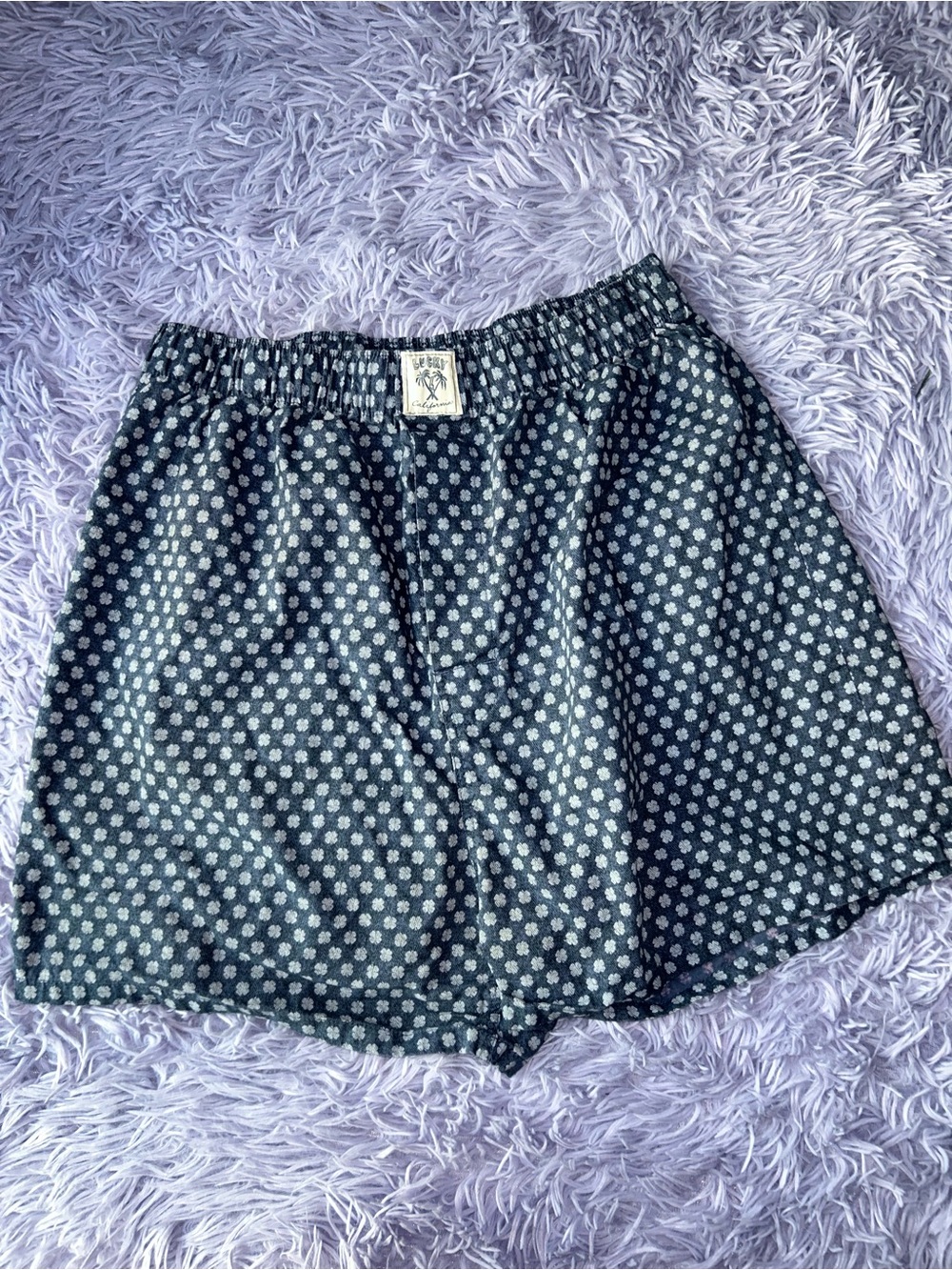 Dark Navy Floral Print Elastic Boxer Waist Shorts